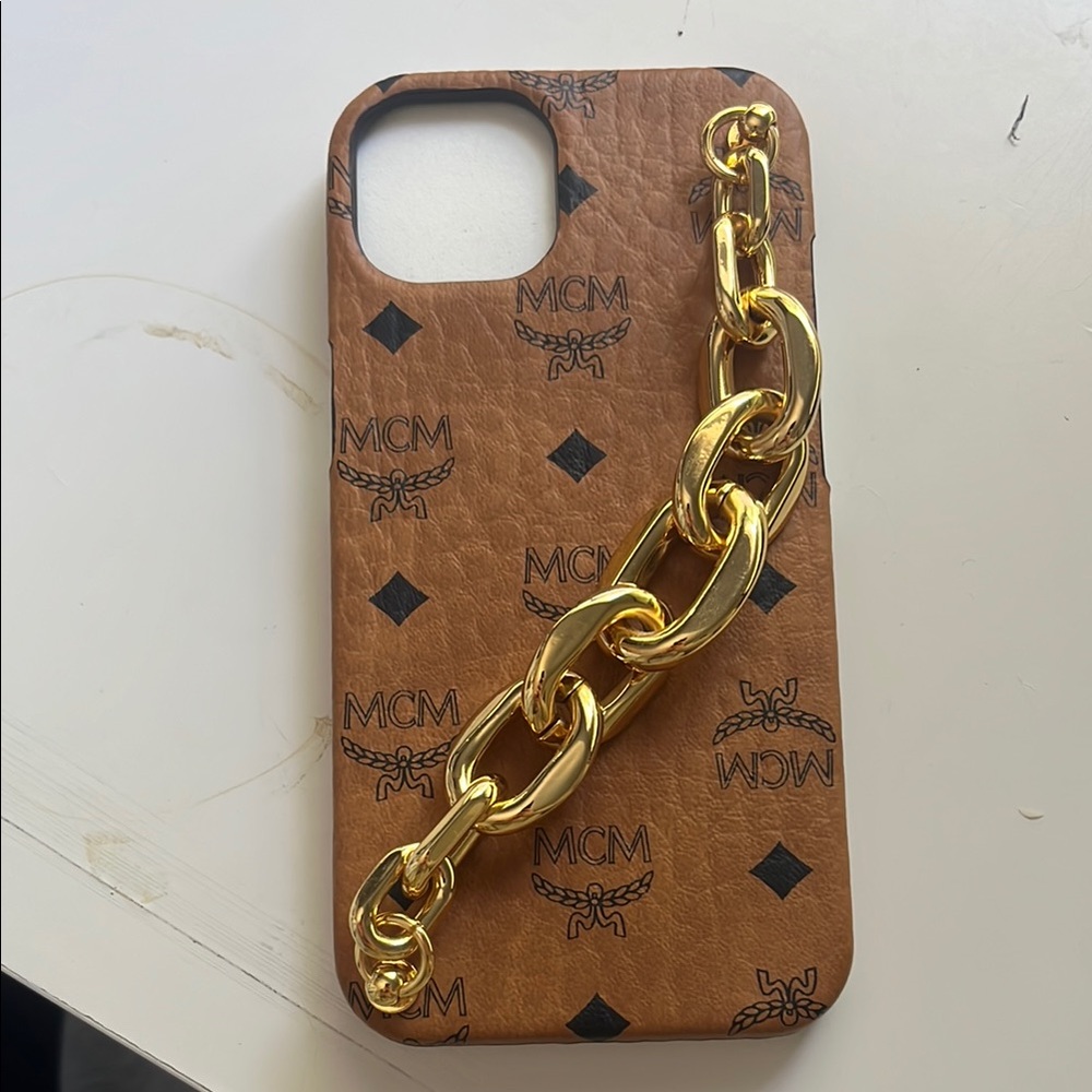 MCM Brown and Gold Luxury Phone Case with Chain